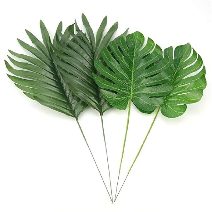 50Pcs Large Silk Artificial Green Leaf Tropical Palm Foliage Leaves For Hawaiian Theme Party Wedding Home Garden Decorations