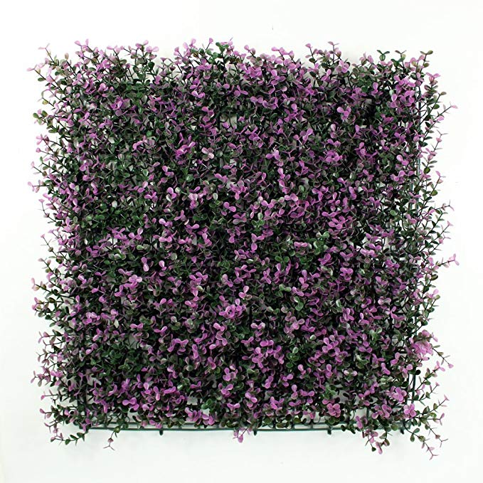 e-joy Artificial Topiary Purple Milan Hedge Plant, Suitable for Both Outdoor or Indoor use, Garden, Backyard, Milan leaf Artificial Hedge 20 x 20 Inch (12 piece)