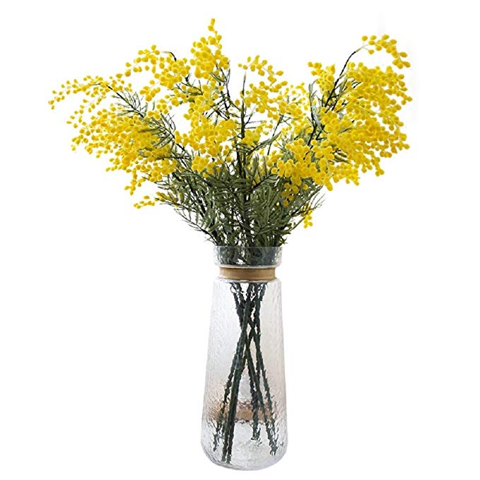 Htmeing 4pcs Mimosa Artificial Silk Flowers Fake Plants Branches Spray Pudica Acacia Bouquet Home Wedding Fall Decoration (Yellow)