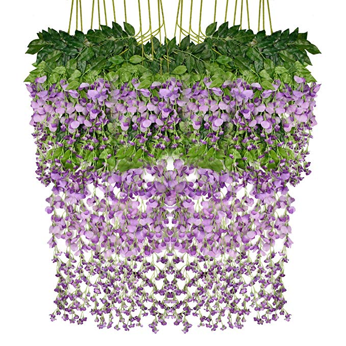 iHomer 12 Piece Artificial Fake Wisteria Vine Rattan, Purple