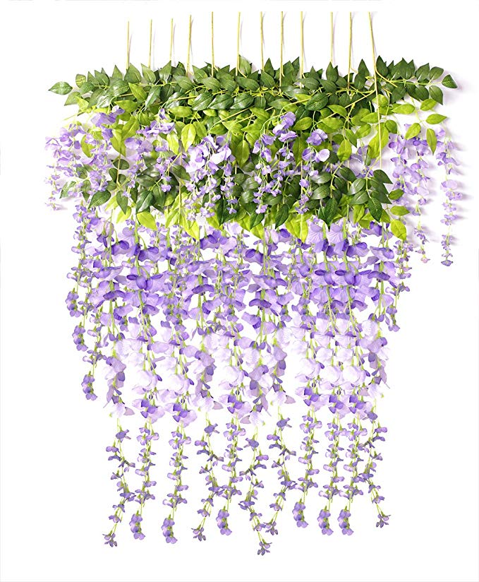 VentoMarea Wisteria Vine Ratta Artificial Flowers for Wedding Decor Romantic Silk Flowers, Purple 12PCS