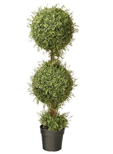 National Tree 48 Inch Mini Tea Leaf Double Ball Topiary Plant in Pot (LTLM4-701-48)