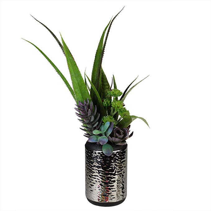 Northlight Artificial Mixed Succulent and Agave Arrangement in Silver Ceramic Pot, 19