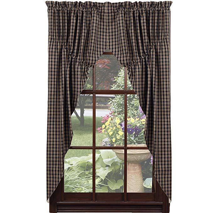 IHF Home Decor Cambridge Black Design Lined Prairie Curtain Window Treatments 100% Cotton 72