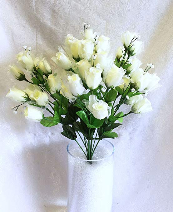 70 Mini Roses Buds CREAM IVORY Silk Wedding Flowers Centerpieces Bouquet NEW