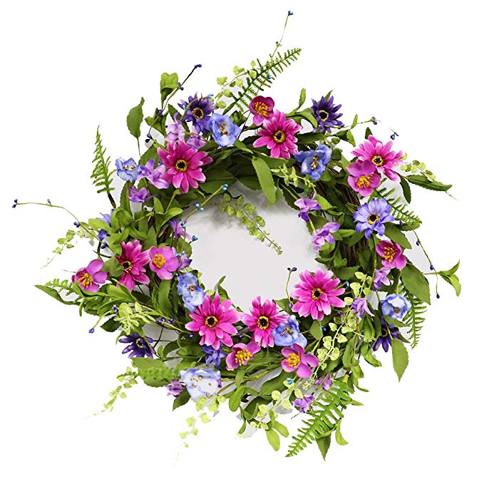 Puleo International 20-inch Artificial Chrysanthemum Wreath, Purple Potted Plant