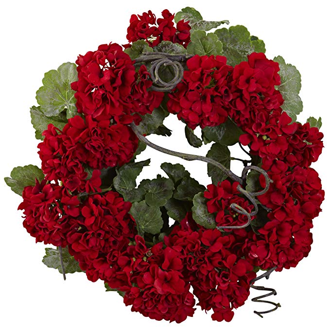 Nearly Natural 4986 Geranium Wreath, 17-Inch