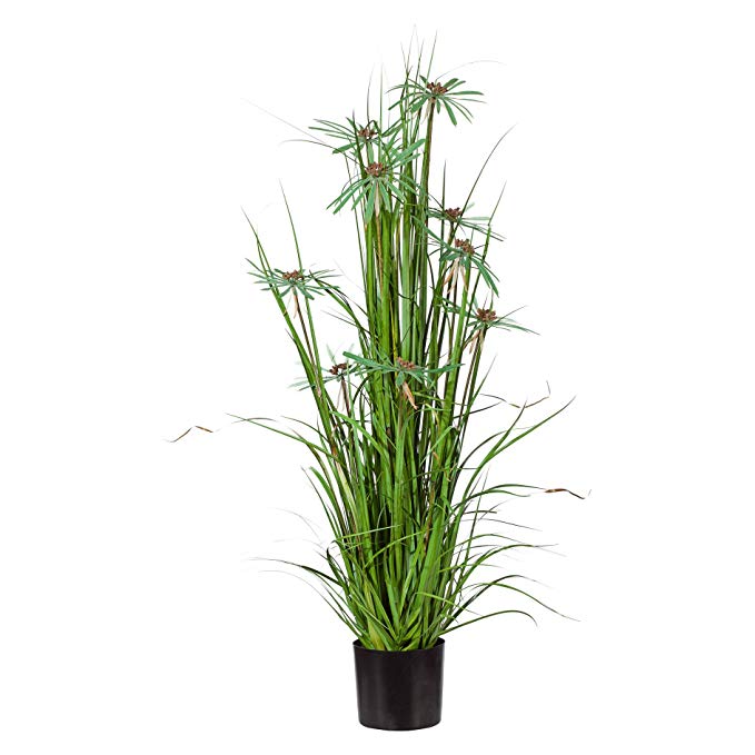 Deutschmade Artificial Plant, Fake Cyprus Grass Bush including black Vase, 28