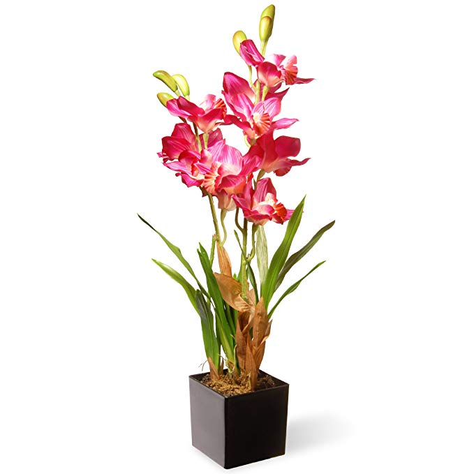 National Tree 25 Inch Purple and Pink Orchid Flowers with Black Square Base (NF36-5289S)