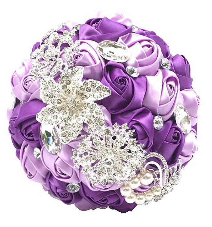 Abbie Home Advanced Customization Romantic Bride Wedding Holding Toss Bouquet Rose Brooch with Pearls and Rhinestone Decorative brooches Accessories-Multi Color Selection (336PU)